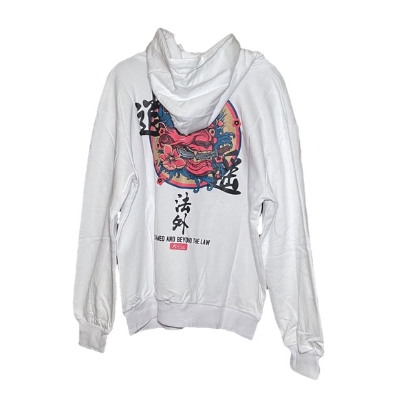 NWT Japanese Streetwear Oversized 100% Cotton Pullover Hoodie Retro Devil Print - Picture 2 of 4